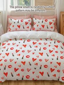 2pcs/3pcs Watercolor Heart-Shaped Lip Print Lipstick Digital Printed Duvet Cover Set (1 Duvet Cover +2 Pillowcases Without Cores), Soft And Skin-Friendly Polyester Chemical Fiber For Daily Use, Suitable For All Four Seasons In The Master Bedroom, Guest Bedroom And Secondary Bedroom - Multicolor - View 6
