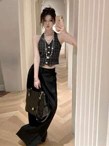 Short Party Dress For Women, Strapless High-Waisted Design, Sweetheart Neckline With Side Slit, Available In Black, Beige And Olive Green, Stretch Knit Fabric, Elegant Casual Style Ideal For Parties And Special Occasions. - 黑色 - 查看 5