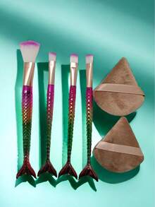 6-Piece Premium Mermaid Makeup Brush Set, Featuring Gradient Rainbow Handles And Soft Bristles, Including Blush Brush, Eyeshadow Brush, Concealer Brush, Foundation Brush, Loose Powder Brush, Highlighter Brush, Eyeshadow Brush, Contour Brush, Eyeliner Brush, Modern Makeup Brush Set, Eyeshadow Brush, Blush Brush, Complete Beauty Tools Set, Ideal Mother's Day Gift And Wedding Season Beauty Tools - Gradient Makeup Brush Set - View 9