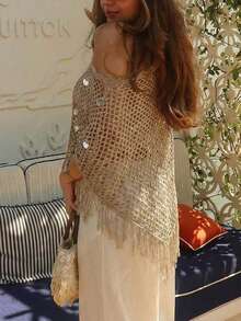 2026 Women's Spring/Summer New Style, Featuring Asymmetrical Cut Design. Pairs Perfectly With Camisoles, Shorts To Showcase A Casual, Relaxed Vibe. Suitable For Parties, Casual Daily Wear, Beach Trips, Vacations, Street Style And More. - Khaki - View 10