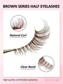 7 Pairs Brown Half-Strip Eyelashes, Cat Eye Effect, Fluffy & Soft, Transparent Lash Band, Natural & Lengthening, Comfortable Reusable, Suitable For Daily Wear, Travel, Party Gift - View 10
