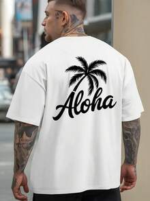 Tropical Hawaiian T-Shirt - T-Shirt With Palm Tree Print And The Word "Aloha", Lightweight And Breathable Fabric, Suitable For The Beach, Gym And Casual Wear - Friendly - Essential Summer T-Shirt, Beach T-Shirt, Gym Wear, Comfortable And Well-Fitting T-Shirt. - 白色 - 查看 8