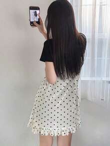 Camiseta de tirantes de unicolor y estilo minimalista para mujer - Albaricoque - Ver 8