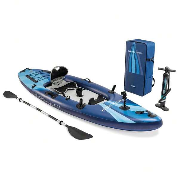 68245EP 10.5ft Dakota Quest SitOnTop Inflatable Kayak, Kayak Folds Into Backpack, 352lbs Capacity, Hand Air Pump, Paddle, Phone