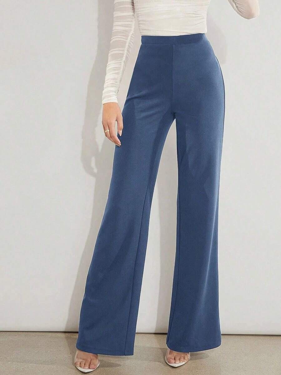Pantalones de pierna ancha unicolor de talle alto - Niebla azul - Ver 1