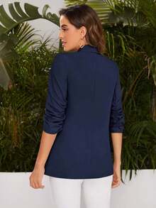 Blazer clásico para mujer, adecuado para el uso diario, con mangas largas, para uso casual en la oficina, apto para todas las estaciones - Azul marino - Ver 2