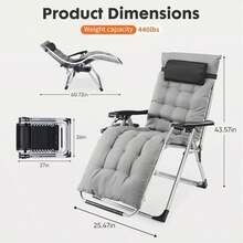 Zero Gravity Outdoor Reclining Lounge Chair With Cup Holder & Removable Cushion, Foldable Patio Camping Chair For Indoor & Outdoor Use - Grey - View 4