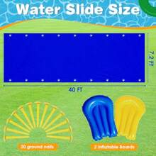 Tobogán acuático de 40 pies con 2 tablas inflables y estacas, toboganes de agua extra largos resistentes para niños y adultos, tobogán acuático deslizante para diversión acuática de verano - Azul - Ver 2