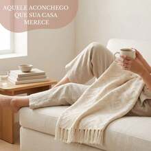 Premium Oasis Double Sofa Throw With Fringe And Super Comfortable Geometric Texture - 2.40x1.80m - Crude - View 3