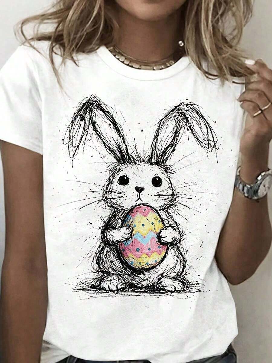100% Cotton Clothing For Easter, Mother's Day, And June, Including A Plus-Size Women's T-Shirt. This Casual T-Shirt Features Short Sleeves And A Crew Neck, Is Made From Medium-Stretch Fabric, And Is Machine Washable. It Offers A Comfortable Fit Suitable For Any Season. - 白色 - 查看 1