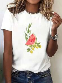 Women's Casual Short-Sleeved T-Shirt, 100% Cotton - 白色 - 查看 1