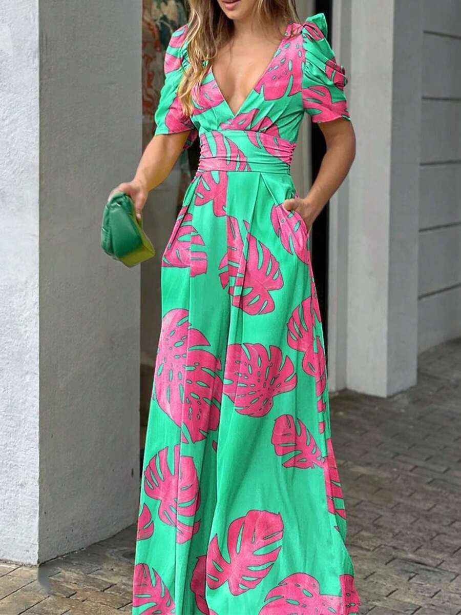 Wide-Leg Jumpsuit With V-Neck, Fitted Waist And Modern Style - 5# - View 1