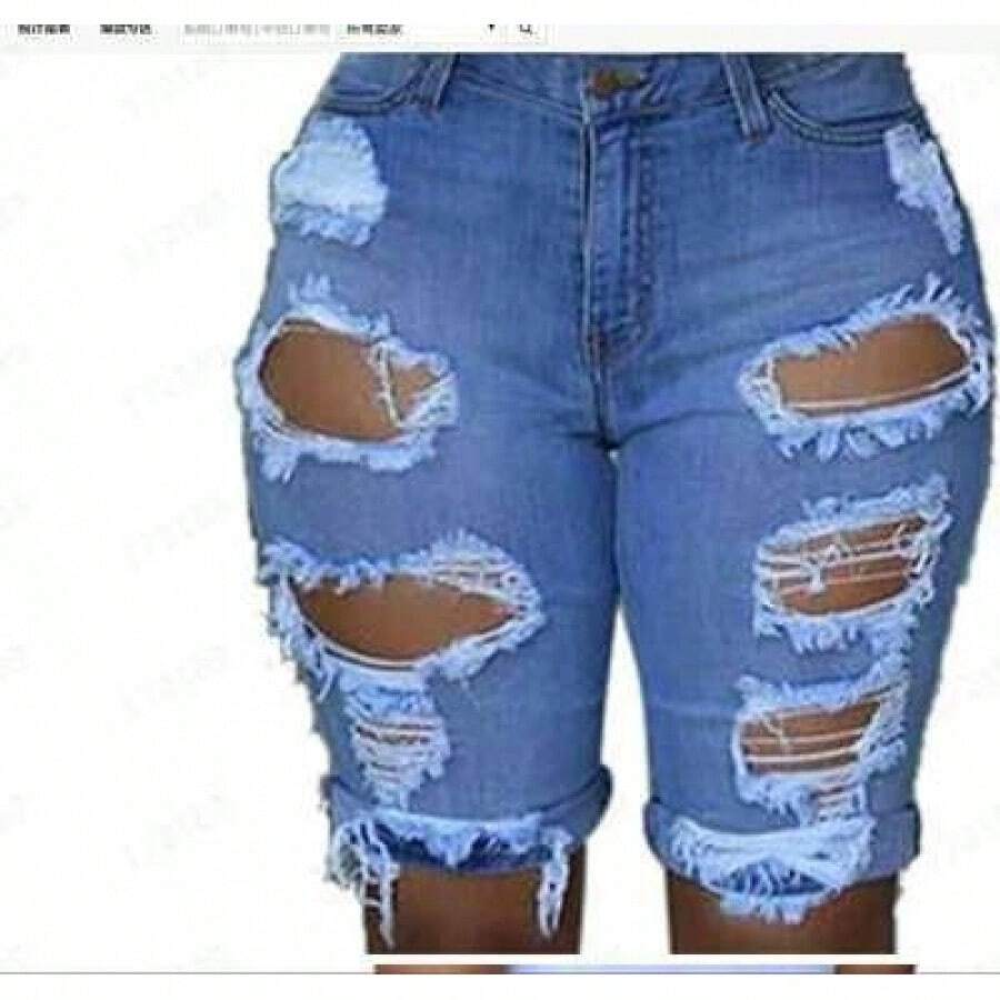 Women's Fashionable High Waist Ripped Denim Shorts - Zhonglan - View 1