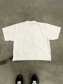 1 pieza de ropa de algodón para niñas, camiseta con estampado de letras inspirada en Y2K - Cuello redondo casual, manga corta, lavable a máquina - Perfecta para primavera/verano/otoño, moda, ropa urbana, unisex, para hombres y mujeres. - Blanco - Ver 3