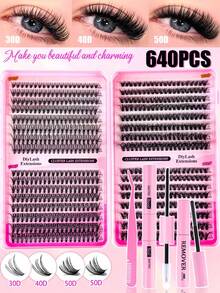 MEM Bộ nối mi 640 sợi, bộ tự nối mi, từng sợi mi riêng lẻ, kiểu D-Curl, bộ nối mi bao gồm keo dán mi, dung dịch tẩy keo, gel cố định và cọ thoa mi, dễ dàng tự nối tại nhà (30D-40D-50D). Bộ nối mi thích hợp cho du lịch, sử dụng hàng ngày (phù hợp cho người mới bắt đầu), đám cưới, hẹn hò, tiệc tùng, kỳ nghỉ, cũng rất tuyệt vời làm quà tặng Giáng sinh/Halloween. - màu đen - Xem 3