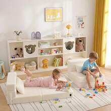 Colchón plegable para sofá cama para niños con almohada lavable y plegable para dormir en la guardería sofá plegable para niños futón silla plegable con bolsa de almacenamiento para niñas - Peluche beige - Ver 3