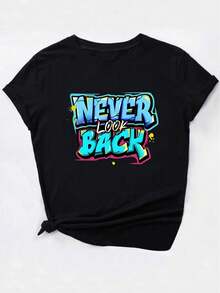 Women's Sports Short Sleeve T-Shirt, Comfortable And Stylish, For Sports And Daily Life, Letter Pattern - Black - View 4