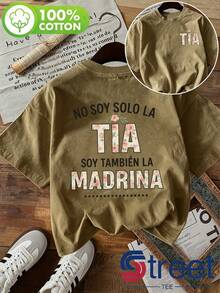 Camiseta de Verano Premium para Mujer con Estampado Floral de Estilo Latinoamericano "No Soy Solo La Tía", Única y Versátil, para Amantes de la Cultura Española/Uso Diario, Estampado a Doble Cara en la Parte Delantera y Trasera, Diseño Simple y Moderno, Transpirable, Ropa Casual de Verano, Unisex. - Blanco - Ver 9