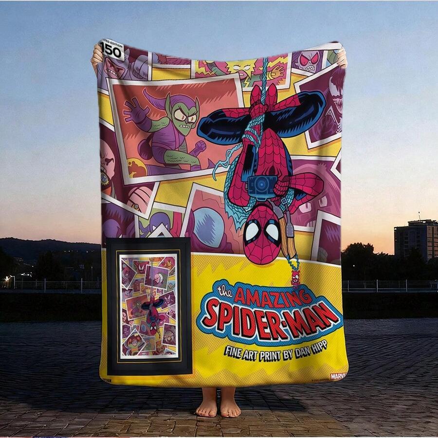 1pc S-Pider-Man Print Blanket,Retro Cartoon Style Throw Blanket,Cartoon Character Printed Blanket,All-Season Universal Nap Blanket,Character Home Decor Blanket,Modern Fashion Gift Suitable For Home Bedroom Bed Sofa Office Lunch Break Cover Picnic Blanket - Nhiều màu - Xem 1
