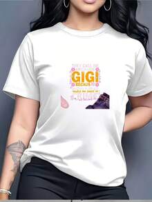 Regalo para fiestas familiares 100% algodón |   "Todos me llaman Gigi, porque suena más majestuoso." Camiseta |   La elección perfecta para el Día de la Madre y la diversión de verano. |   Camisetas suaves y cómodas adecuadas para salidas familiares. |   Tops Divertidos y Novedosos para Mujer |   Camiseta de verano moderna estilo americano para mujer, de color sólido simple, corte holgado y ajustado, casual de manga corta. - Blanco - Ver 1