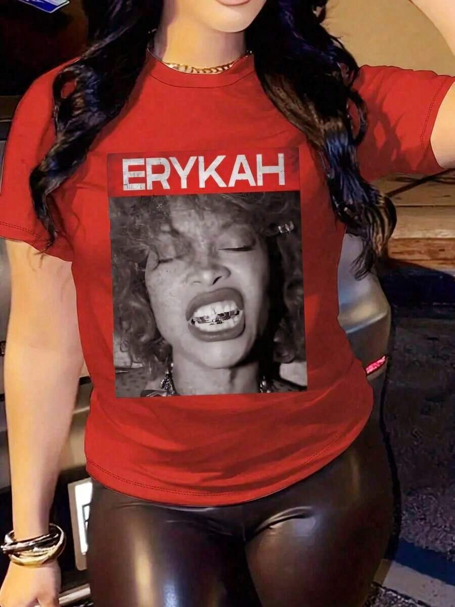 Erykah Badu 90s Rap Tour, Camiseta 100% Algodón Suave y Ligera, Agradable al Tacto - Rojo - Ver 1
