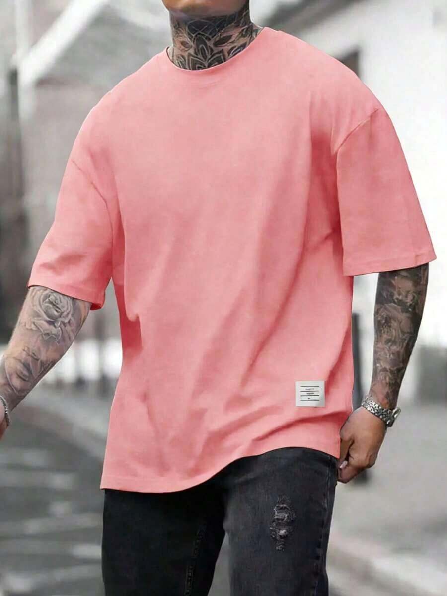 Men's Summer T-Shirt With Dropped Shoulders And Solid Color - 白色 - 查看 1