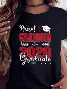 Women's Cotton T-Shirt: "Proud Mexican Grandma Of A Class Of 2026 Graduate," Graduation Gift For Grandma, Senior Year Celebration Party Outfit, Casual Cotton Top, Fashionable Summer T-Shirt - 黑色 - 查看 3