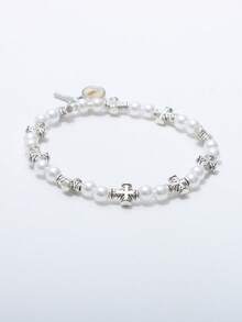 1pc Acrylic Cross Bracelet For Men, Versatile Vintage Hip-Hop Jewelry, Great Gift For Family And Friends - White - View 3