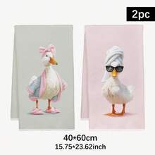 2pcs Funny Posh Duck Pattern Kitchen Towels, 40*60cm Soft Microfiber Material, Suitable For Home, Kitchen, Restaurant, Outdoor Camping, Tabletop Cleaning, Dish Drying, Gifts - Multicolor - View 10
