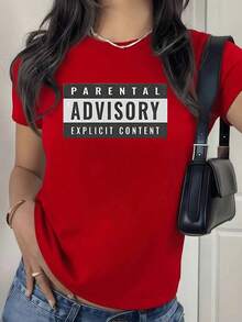 100% Cotton. Graphic Text With Explicit Content Warning Symbolizing A Strong Attitude And Modern Freedom Of Expression. Women's 100% Cotton Casual And Comfortable T-Shirt For Everyday Wear. Women's Simple Solid Color T-Shirt, Loose And Slim Fit Casual Short Sleeve - 紅色的 - 查看 8