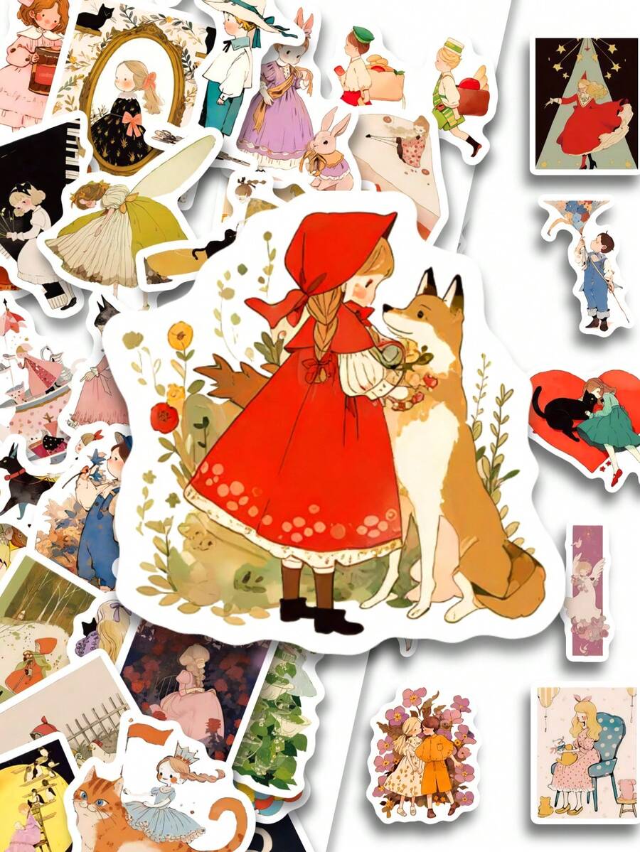 50 Stücke Märchen Aufkleber, Vintage Aquarell verspieltes Mädchen & Fantasy Charakter Aufkleber, ideal für Journaling, Scrapbooking, Laptop Dekoration, Wasserflaschen, ästhetische Schreibwaren und Geschenkverpackung, Partyfavoren & kleine Geschenke für Märchenliebhaber - 7*6*1 - Übersicht 1