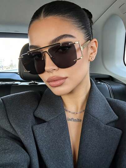 1 pieza Gafas cuadradas exquisitas y elegantes, gafas de mujer sin montura de doble haz de personalidad retro, adecuadas para salidas familiares de otoño e invierno, viajes, playas, festivales de música y accesorios de vestir diarios