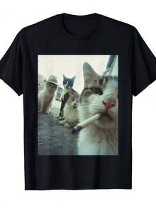100% Algodón Premium 180g : Tシャツ Y2K estilo único con diseño de gatos divertidos y actitud rebelde, ideal para los amantes de lo original, excelente calidad y comodidad, destaca en cualquier ocasión, pieza única que resalta tu personalidad y amor por los felinos.. Ropa de Moda Casual Suave y Transpirable para Diario - Negro - Ver 1