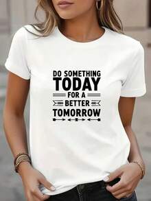 Soft, Breathable, And Lightweight For All-Day Comfort. Women's Crew Neck T-Shirt - Featuring The Inspirational Phrase "Do Something Today, And Tomorrow Will Be Better," 100% Cotton Short-Sleeve Casual Tee, Everyday Wear Tee With A White Geometric Pattern, Motivational Clothing. | Casual Style Shirt | Comfortable And Well-Fitting, This Women's T-Shirt Features A Classic Crew Neck Design That Flatters All Body Shapes And Is Easy To Pair With Jeans, Shorts, And Leggings. - 白色 - 查看 7
