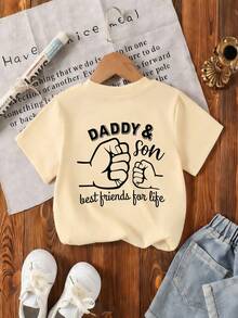 Kaos Pullover Lengan Pendek Leher Bulat Motif Kasual Lucu untuk Anak Laki-Laki, Atasan Musim Panas - Aprikot - View 4