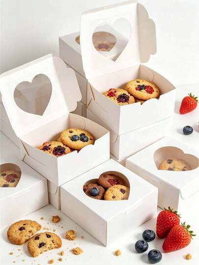 6pcs/12pcs Transparent Display Window Bread Box, Macaron Cake Box, Cookie Box, Donut Box, Suitable For Bakery, Pastry, Chocolate, Cookies, Desserts Packaging Box, Applicable For Birthday, Party, Wedding