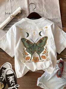 |   Diseño exquisito |   Suelto y cómodo |   Fácil de combinar | Camiseta deportiva de manga corta con cuello redondo y estampado de letras para mujer - Blanco - Ver 2