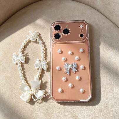1pc Angel Eye Transparent Phone Case, Fashion DIY Pearl Bow + Bow Bracelet Accessories, Anti-Drop Protection Compatible With IPhone17Pro/16/15/14/13/12/11, A16K, S25/S24/S23, A14/A15/A16 Series
