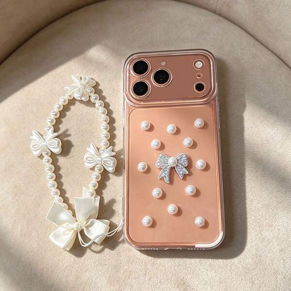 1pc Angel Eye Transparent Phone Case, Fashion DIY Pearl Bow + Bow Bracelet Accessories, Anti-Drop Protection Compatible With IPhone17Pro/16/15/14/13/12/11, A16K, S25/S24/S23, A14/A15/A16 Series