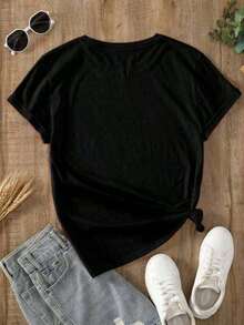 Women's Western T-Shirt, Cowgirl 'Take Me Away' And Desert Print, Loose Fit Cotton Graphic Tee, Cowboy Themed Summer Party Wear, 4th Of July Rodeo. Suitable As A Gift. Women's T-Shirt. Blouses>Elegant. Boho Chic, Soft, Breathable And Comfortable Women's Top, Ideal For Spring, Summer And Autumn, Perfect For Vacations, Travel And Everyday Wear. - 黑色 - 查看 6