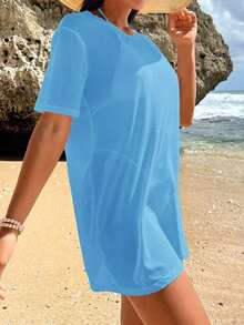 Swim Vcay Encubrimiento de playa para vacaciones de verano de unicolor transparente y de moda para mujer - Azul - Ver 4