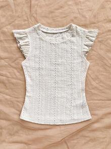 2 piezas Conjunto con Camiseta de Punto Blanco Acanalado con Volantes WYWH y Camiseta Sólida de Color Cereza, Estilo Bohemio, Boho, Floral Romántico, Vacaciones, Estilo Floral para Fiesta, Cita, Día de San Valentín, Pascua, Carnaval, Té de la Tarde - Beis - Ver 5