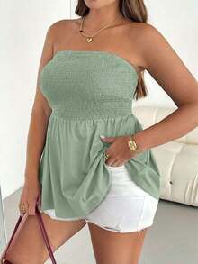 Blusa sin tirantes de rayas negras y blancas, versátil, cómoda y estilizadora, para mujer talla grande, ideal para primavera/verano, vacaciones y salidas, estilo europeo de verano - verde menta - Ver 6
