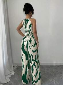 Mono de tela estampada con envolvente frontal para mujer, diseño que define la cintura para usar en ocasiones elegantes, ya sea de fiesta o diario - Verde - Ver 2