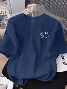 Camiseta deportiva casual con bordado de corazón para mujer de talla grande - Azul marino - Ver 6