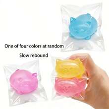 A Color Random Cute Maltose Cat Head Squeeze Toy, Soft Slow-Rebound TPR Stretchable Toy, Beautiful And Portable, Ideal For Birthday And Holiday Gifts, Classroom Prizes, Mischievous Cat Design, Slow-Rebound Material - Màu hồng trong suốt - Xem 3