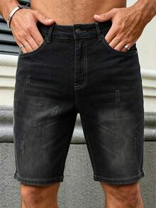 YANGCANREN Men's Fashion Versatile Denim Shorts - Black - View 4