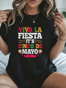 Camiseta Genial Casual Viva La Fiesta Es Fiesta del Cinco de Mayo para Hombres y Mujeres - Camisetas Gráficas 100% Algodón para Mujer, Ropa de Verano a la Moda - Negro - Ver 7