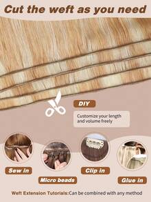 Yilite 22 Inch Sew In Hand Tied Weft Hair Extensions Weft Extensions Human Hair Remy Human Hair Brown Color Invisible Weave For Women - S27/613 - View 6