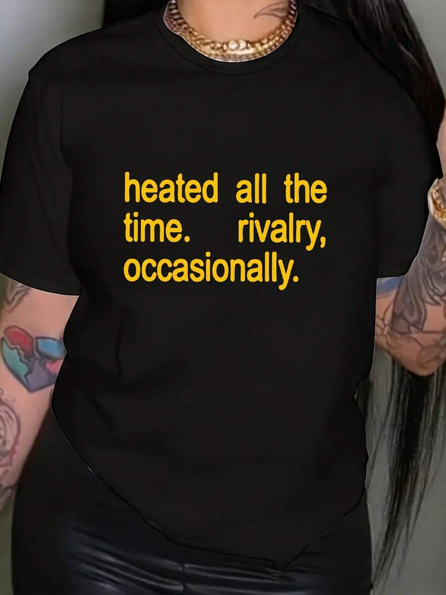Cozy Comfy Lounge - Camiseta de mujer de una pieza con temática de competición para primavera/verano - Estampado "Siempre feroz, ocasionalmente amigable", manga corta, cuello redondo, estilo casual, no adecuada para primavera/verano, lavable a máquina, ideal para uso diario, fiestas elegantes y como regalo para las fiestas. Ropa de casa suave y relajada. - Negro - Ver 1